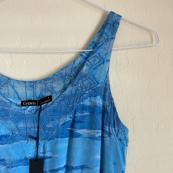 Gypsy 05 Silk Beachy Blue Boho Embroidered Printed Maxi Dress - Picture 7 of 15